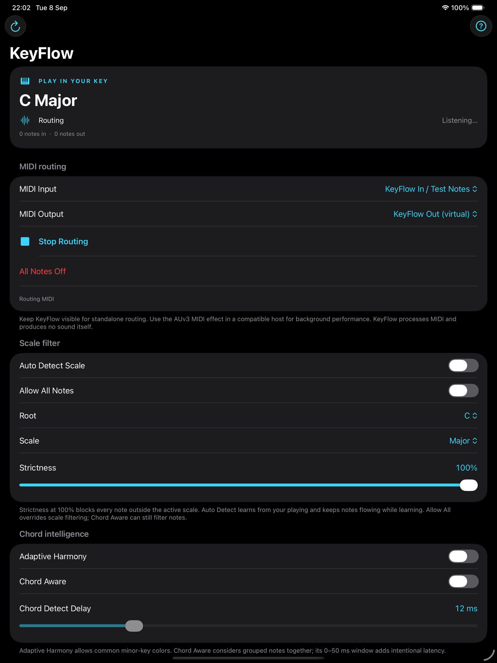 KeyFlow routing interface on iPad