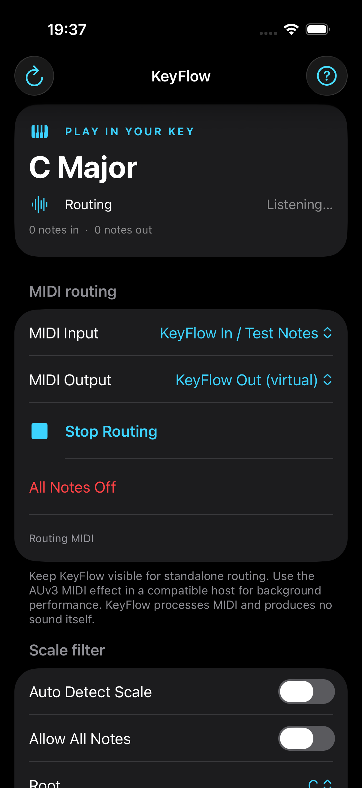 KeyFlow routing interface on iPhone